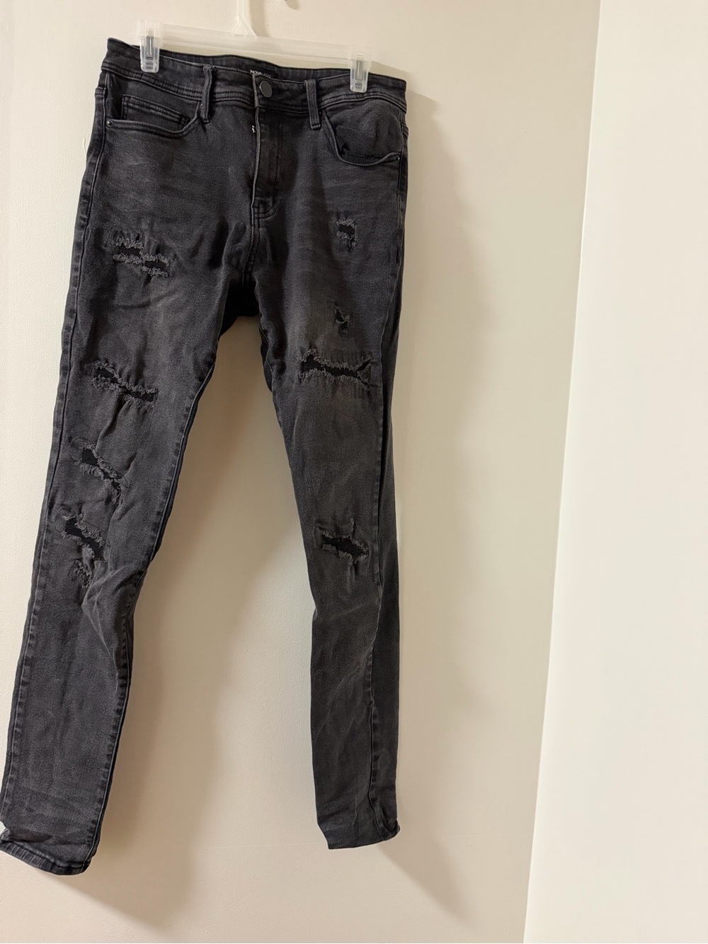 Fashion Nova Skinny Jeans Mens 32 Black Like New Distressed Ripped Stretch Denim